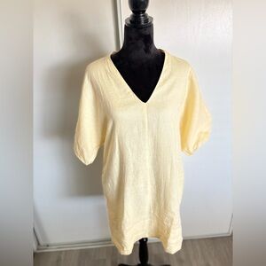 Butter Yellow Women’s Linen Mini Dress Sz S Bubble Sleeve  BANANA REPUBLIC Lagen